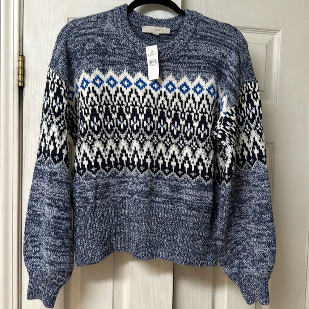 LOFT shades of blue sweater with Silver Sparkly threads in the middle